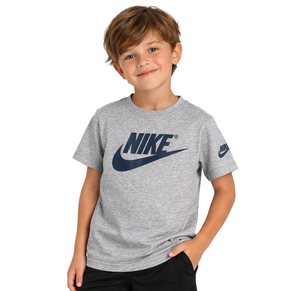 Nike T-Shirt Kids 6 Gray Short Sleeve Futura Logo Graphic Athletic Cotton Tee - Picture 1 of 6